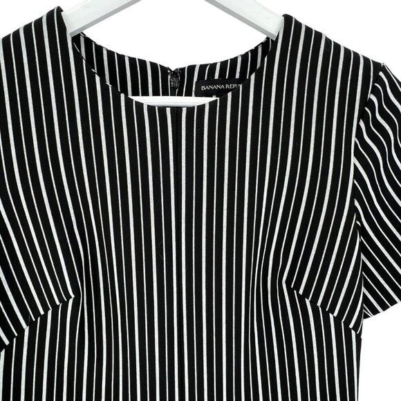 Banana Republic Women's Sheath Dress Size 6 Striped Black White S/S Work Career - Picture 4 of 16